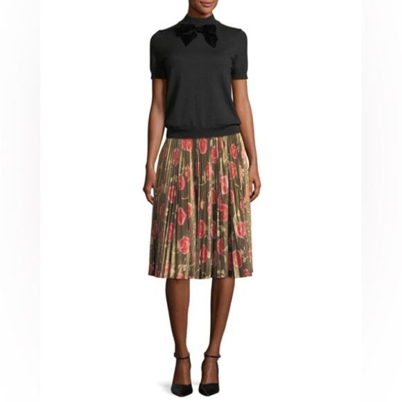 KATE SPADE Hazy Rose Lame Pleated Metallic Floral Print Skirt Women’s Size 8 - Picture 1 of 7